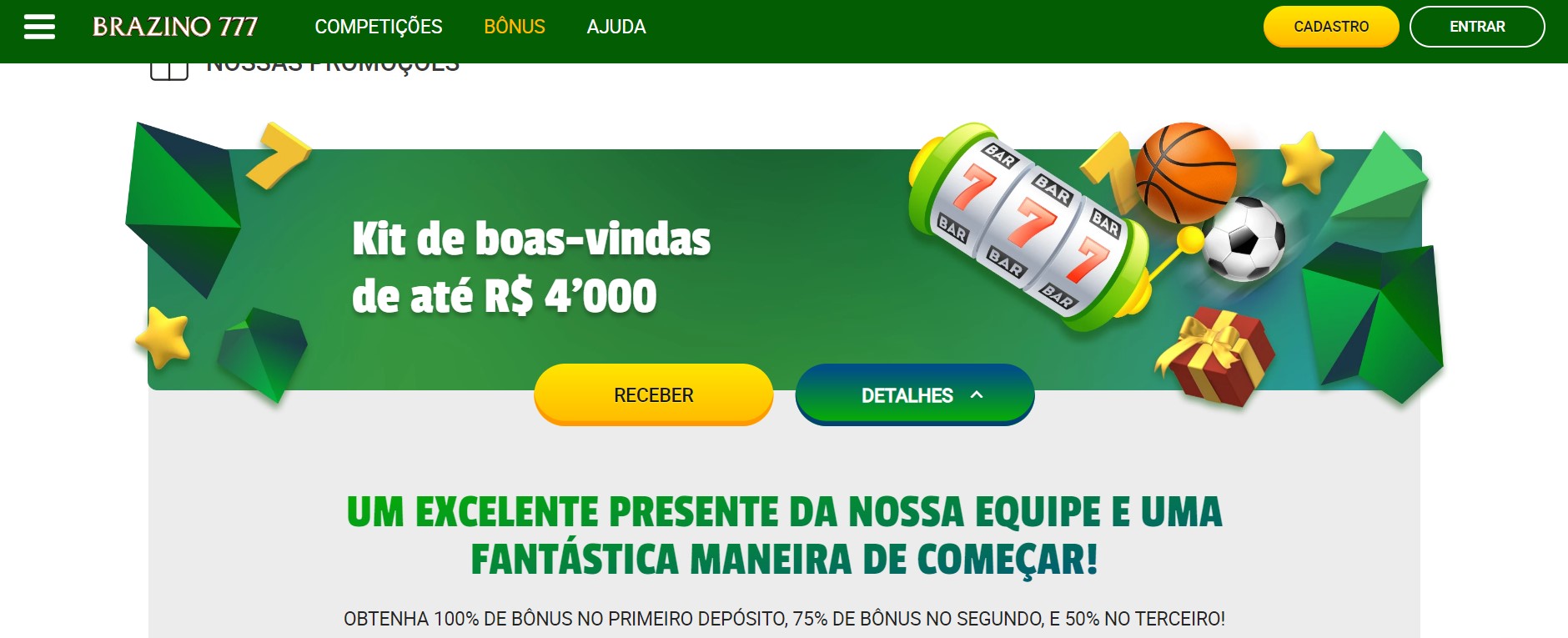 Bônus de boas-vindas no primeiro depósito