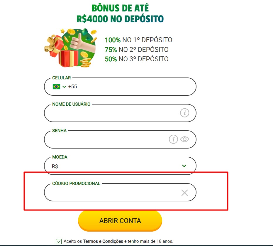 Como usar o código promocional Brazino777 no aplicativo